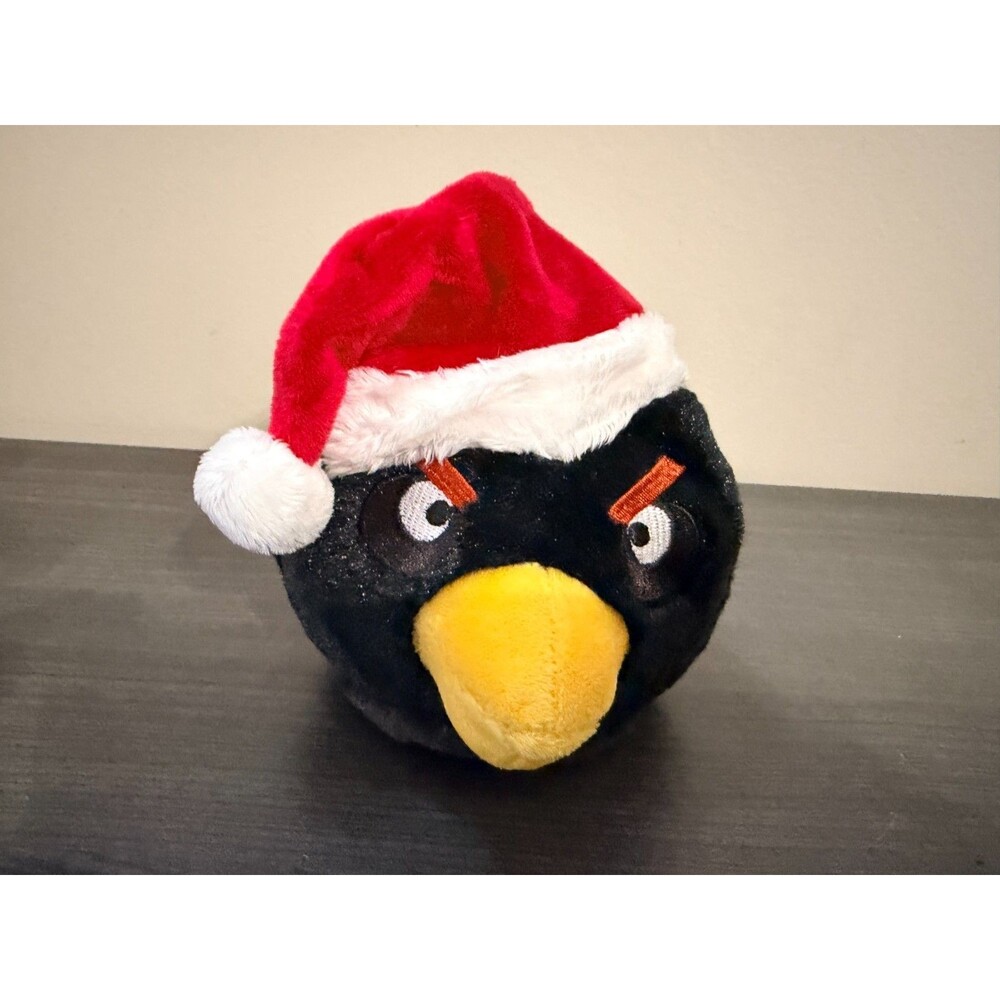 Angry Birds Black Bomb Bird Santa Hat Christmas Plush 2011 Commonwealth 5"